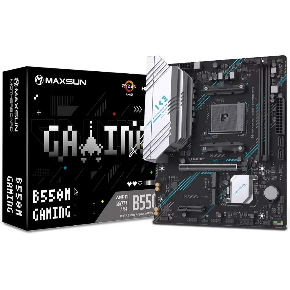 Материнская плата Maxsun MS-B550M GAMING WIFI B550, AM4, 2*DDR4, 1*PCIEx16, 1*PCIEx4, 1*PCIEx1, 2*M.2, 4*USB3.2Gen1, 6*USB2.0, 2*SATA3.0, 1G, DP, HDMI, M-ATX, RTL (6940709661901)