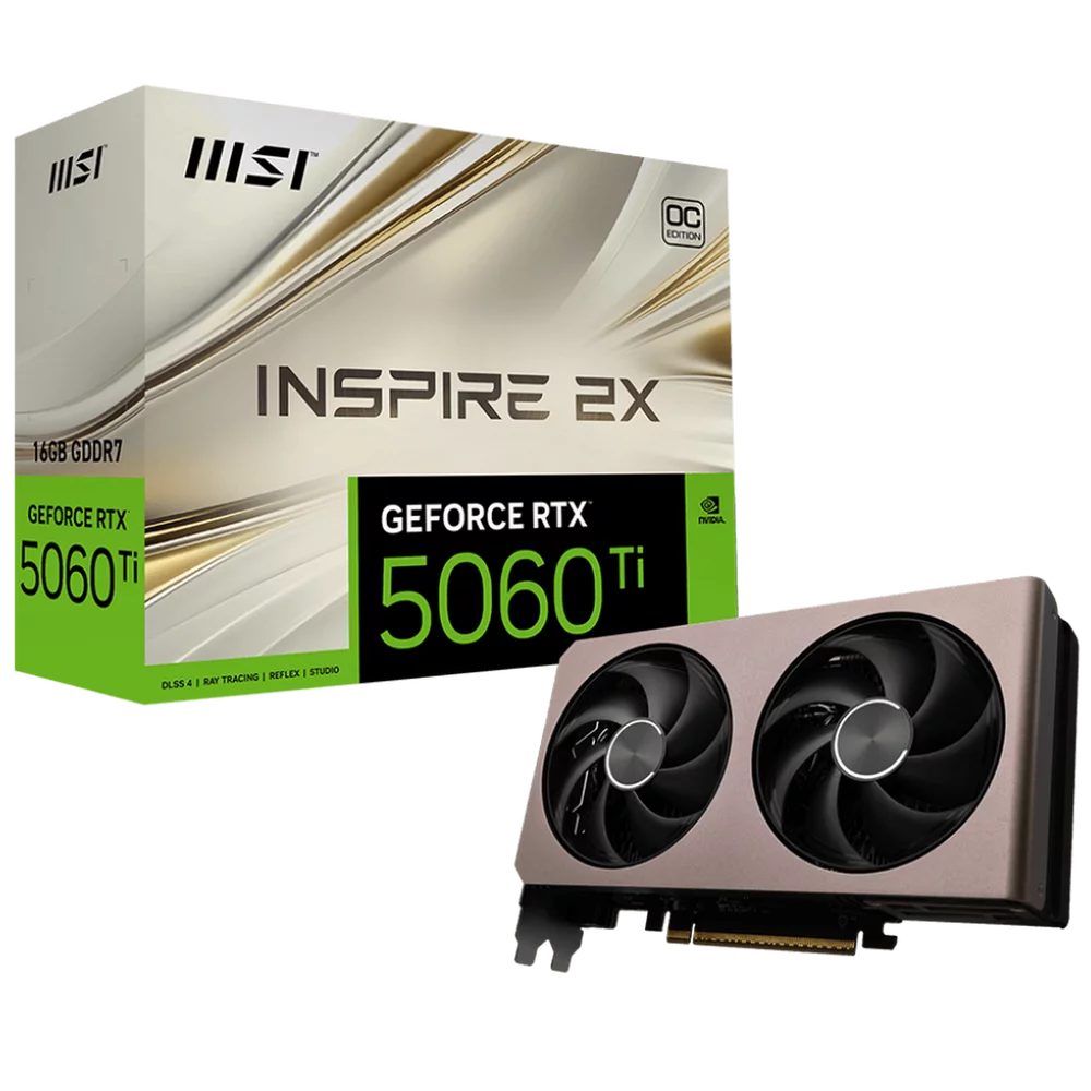 Видеокарта MSI RTX5060Ti INSPIRE 2X OC 16GB GDDR7 128bit 3xDP HDMI 2FAN RTL (RTX 5060 TI 16G INSPIRE 2X OC)