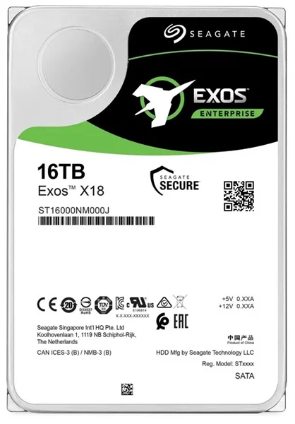 Seagate Exos X18 HDD 3.5" SATA 16Tb, 7200 rpm, 256Mb buffer, 512e/ 4kn, CMR, ST16000NM000J, 1 year (Восстановленные) (ST16000NM000J.)