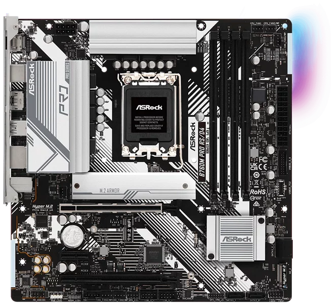 Материнская плата ASROCK B760M PRO RS/D4, LGA1700, B760, 4*DDR4, 4*SATA, 2*M.2, 3*USB 3.2, 2*USB 2.0, Type-C, 2*PCIx16, 1*PCIx1, 1xM.2 (Key E), HDMI+DP, mATX