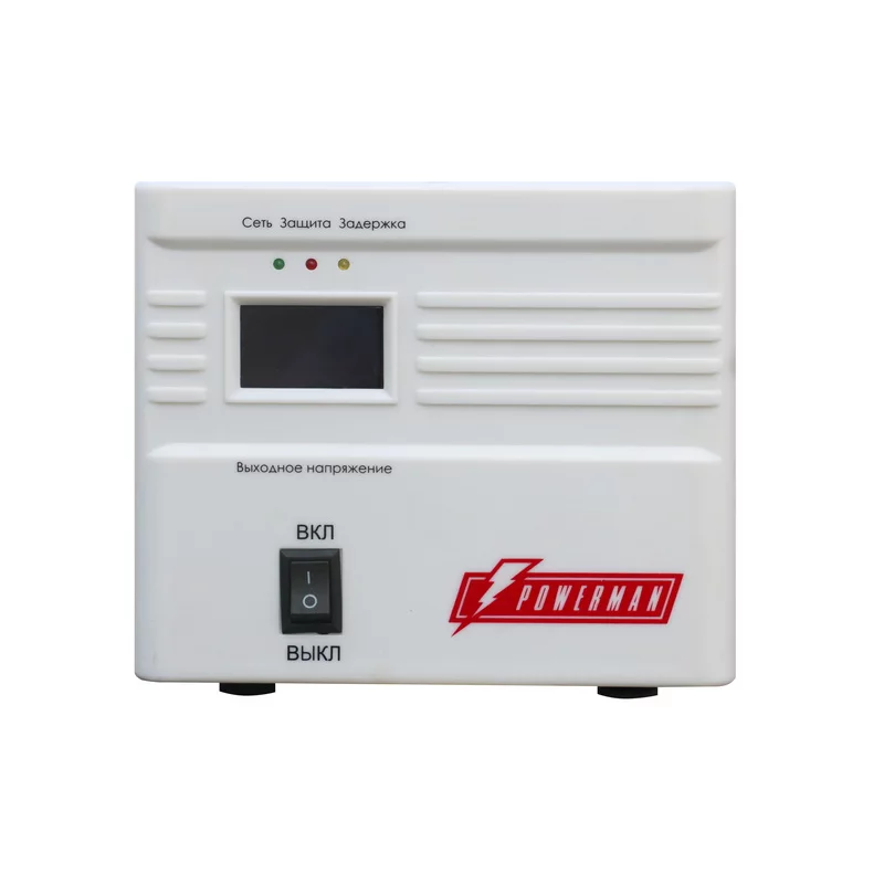 Стабилизатор POWERMAN AVS 500A, ступенчатый регулятор, 500ВА/ 250Вт, 160-260В, максимальный входной ток 5А, 1 евророзетка, IP-20, напольный, 190мм х 150мм х130мм, 2.11 кг./ Stabilizer POWERMAN AVS 500A, step-type regulator, 500VA/ 250W, 160-260V, maxim