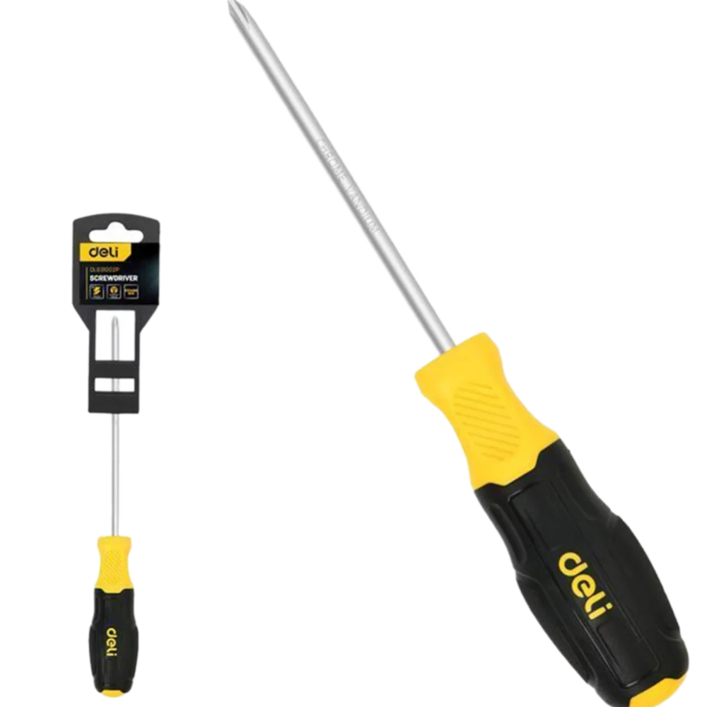 Отвертка Pozidriv Deli DL631002P PZ2x100мм сталь Cr-V, двухкомпонентная прорезиненная рукоять