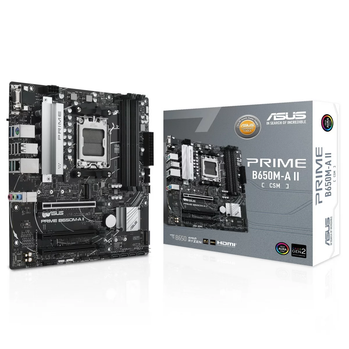 Материнская плата ASUS PRIME B650M-A II-CSM, Socket AM5, B650, 4*DDR5, HDMI+DP+VGA, 4xSATA3 + RAID, M2, Audio, Gb LAN, USB 3.2, USB 2.0, mATX (90MB1EH0-M0EAYC)