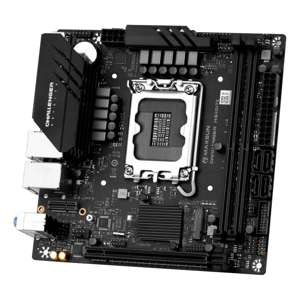 Материнская плата Maxsun MS-Challenger H610ITX 2LAN V3 H610, LGA1700, 2xDDR4, 1xPCIEx16, 1xM.2, PCIE+SATA, 2xUSB3.2Gen1, 2xUSB2.0, 3xUSB2.0, 2xUSB3.2Gen1, 1xNVMe, 2xSATA3, 2.5G+1G, 2xHDMI+DP, ITX (6940709698761)