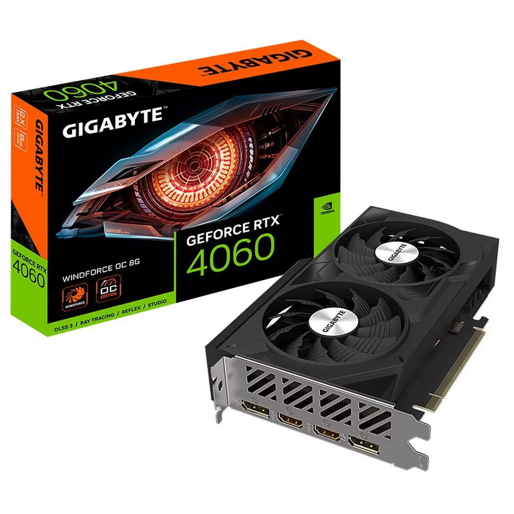 Видеокарта Gigabyte RTX4060 WINDFORCE OC 8GB GDDR6 128-bit DPx2 HDMIx2 2FAN RTL (GV-N4060WF2OC-8GD||BP)