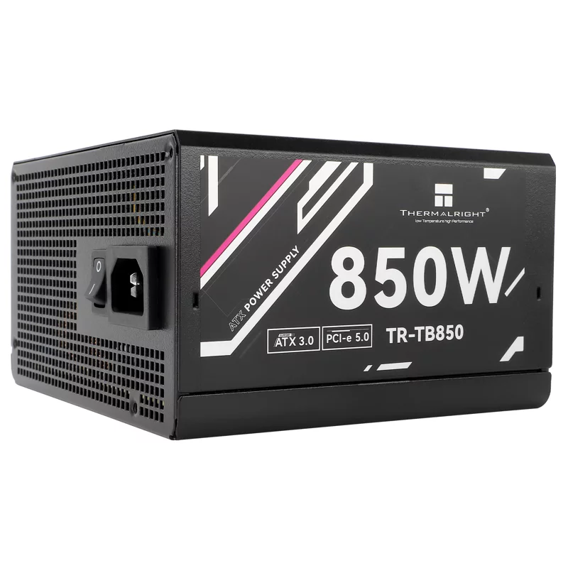 Блок питания 850W/ Power Supply Thermalright, 850W 80+ Bronze (ATX, 3.0, PCIe 5.0, Full modular, 1x24(20+4)pin, 2xCPU 8(4+4)pin, 4xPCIe*2 8(6+2)pin, 3xSATA3, 1x12+4pin (12VHPWR PCIe 5.0 12+4pin 600mm), 3xMOLEX4pin, Active, 120x120 (TR-TB850)