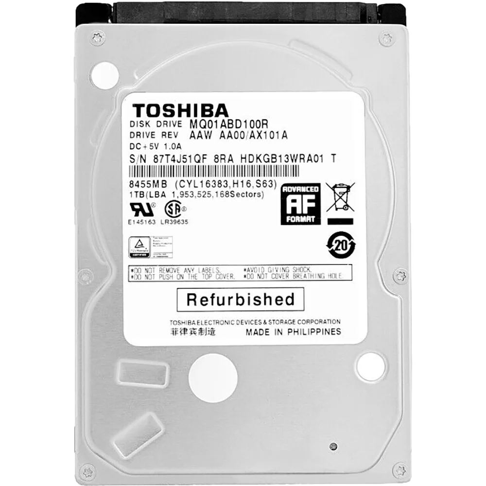 Жесткий диск/ HDD Toshiba SATA 1TB 2.5" 6.0 Gbit/ s 5400 rpm 8Mb OFFICIAL RECERTIFIED 1 year warranty (MQ01ABD100R)
