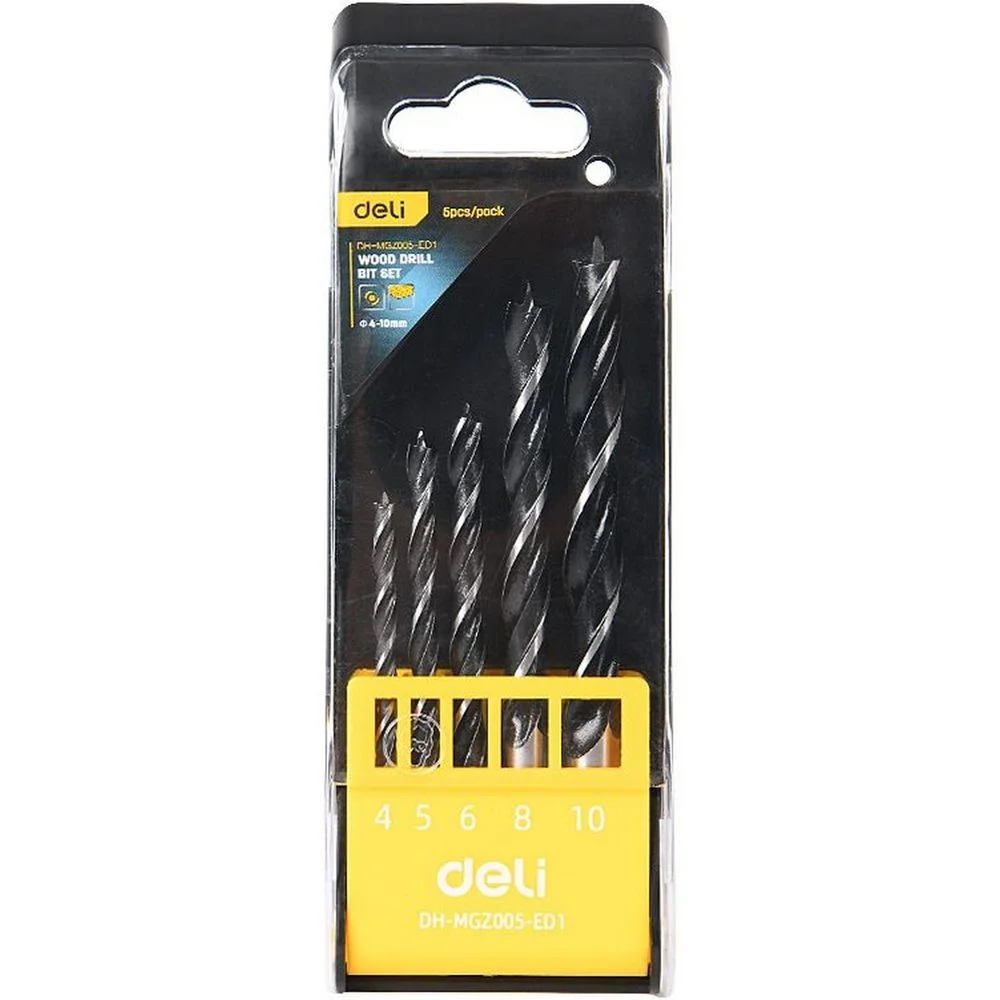 Набор Deli сверл по дереву 5 шт (4/5/6/8/10 мм) DH-MGZ005-ED1 сталь 45#, пласт.кейс