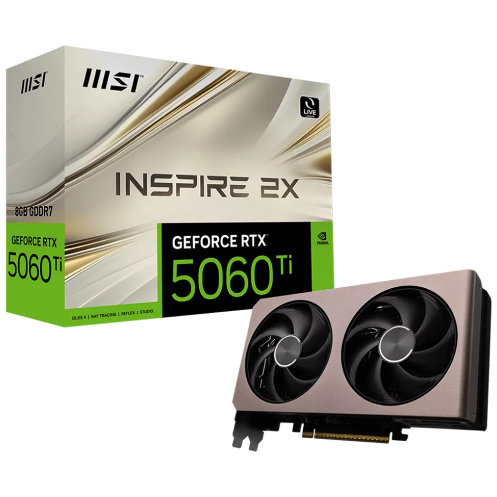 Видеокарта MSI Bad Pack RTX5060Ti INSPIRE 2X OC 8GB GDDR7 128bit 3xDP HDMI 2FAN RTL bp (RTX 5060 TI 8G INSPIRE 2X OC||BP)