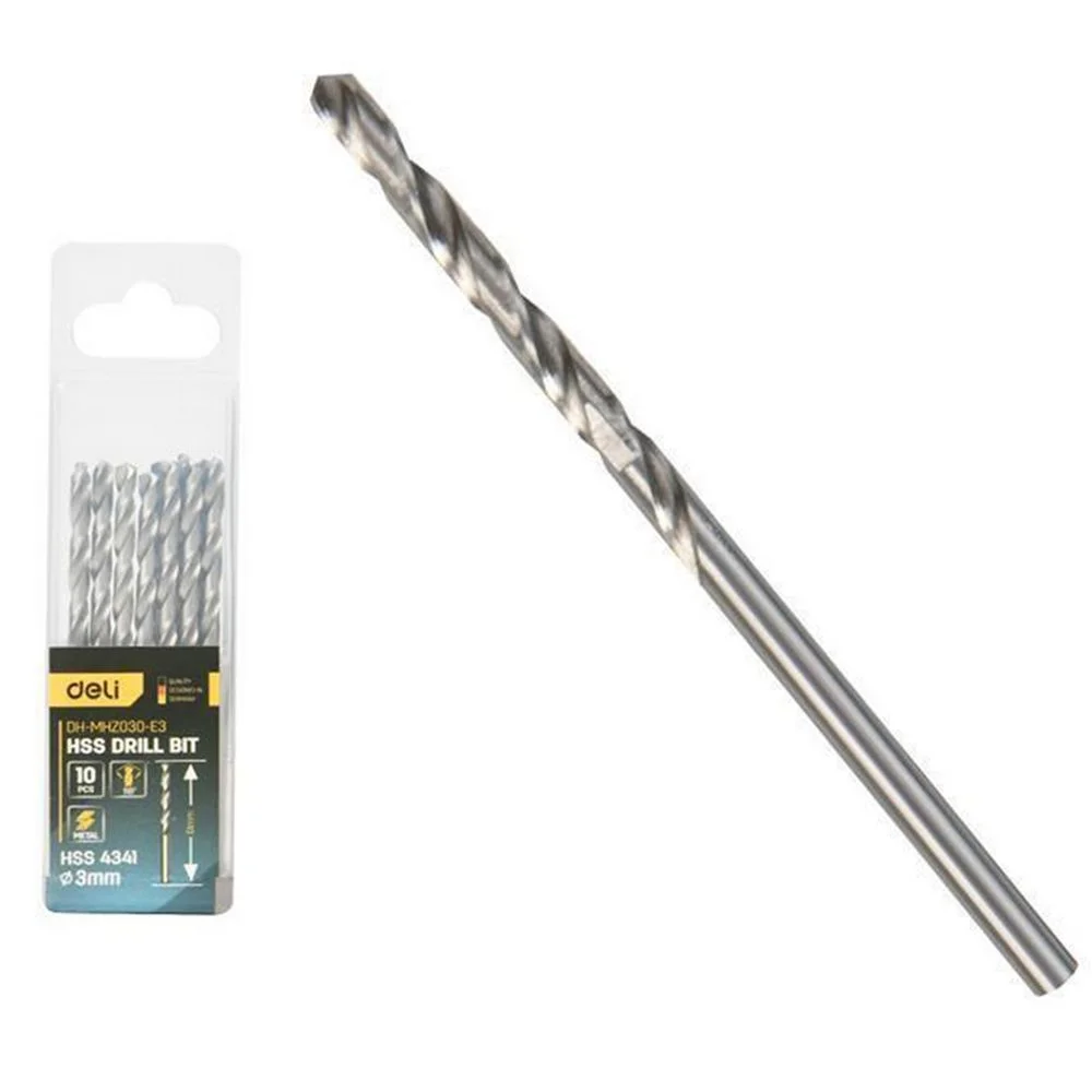 Набор сверл по металлу (3мм, 10 шт) Deli DH-MHZ030-E3 сталь HSS 4341, угол заточки 118 град, пласт. кейс