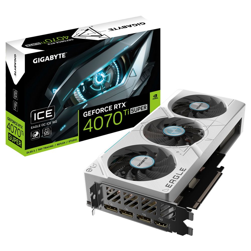 Видеокарта Gigabyte RTX4070Ti SUPER EAGLE OC ICE 16GB GDDR6X 256-bit DPx3 HDMI 3FAN RTL (GV-N407TSEAGLEOCICE-16GD||BP)