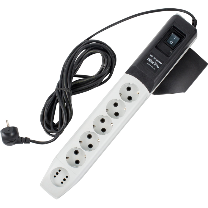 Сетевой фильтр Pilot Pro GP 6 розеток (5 евро + 1Gadget Parking) 1.8 м, автомат защиты/ Surge protector Pilot PRO GP 6 outlets (5 euro + 1 without ground) 10A / 2.2kVt, 1.8m, automatic circuit-breaker