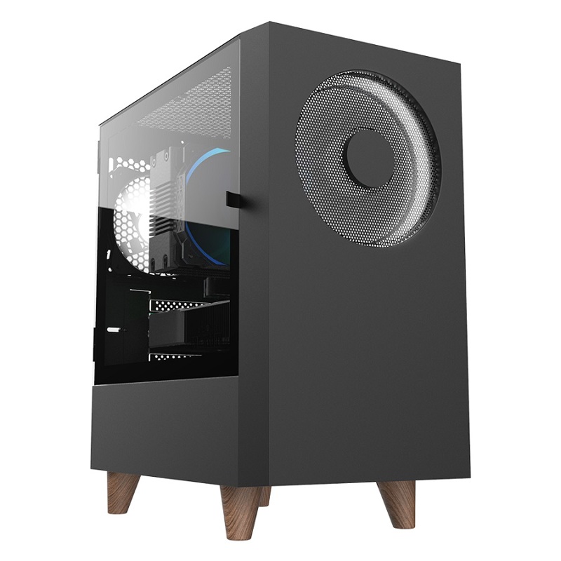 Корпус без блока питания/ WIZMAX EM1, Mini-Tower, TG, 1x160mm + 1x120mm LED, 1xUSB-A 3.0 + 2xUSB-A 2.0, mATX, mITX, Woofer Red (EM1 WOOFER BLACK)