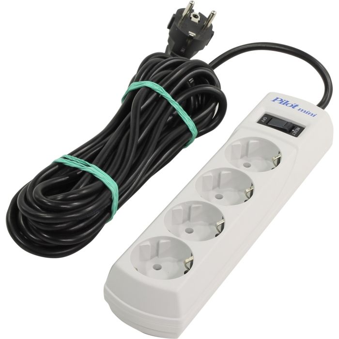 Сетевой фильтр Pilot Mini 4 розетки (евро с заземлением), 10А/2.2кВа, автомат, 7 м/ Surge protector Pilot Mini 4 euro outlets, 10A / 2.2kVt, automatic circuit-breaker, 7 m (PILOT MINI 7M)