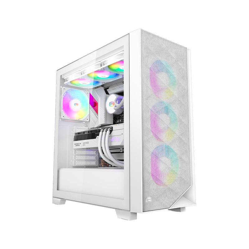 Корпус без блока питания/ Case PCCooler C3D510 WH ARGB, Midi-Tower, TG, Mesh, 3x120mm ARGB, 2xUSB-A 3.0, E-ATX, ATX, mATX, mITX White
