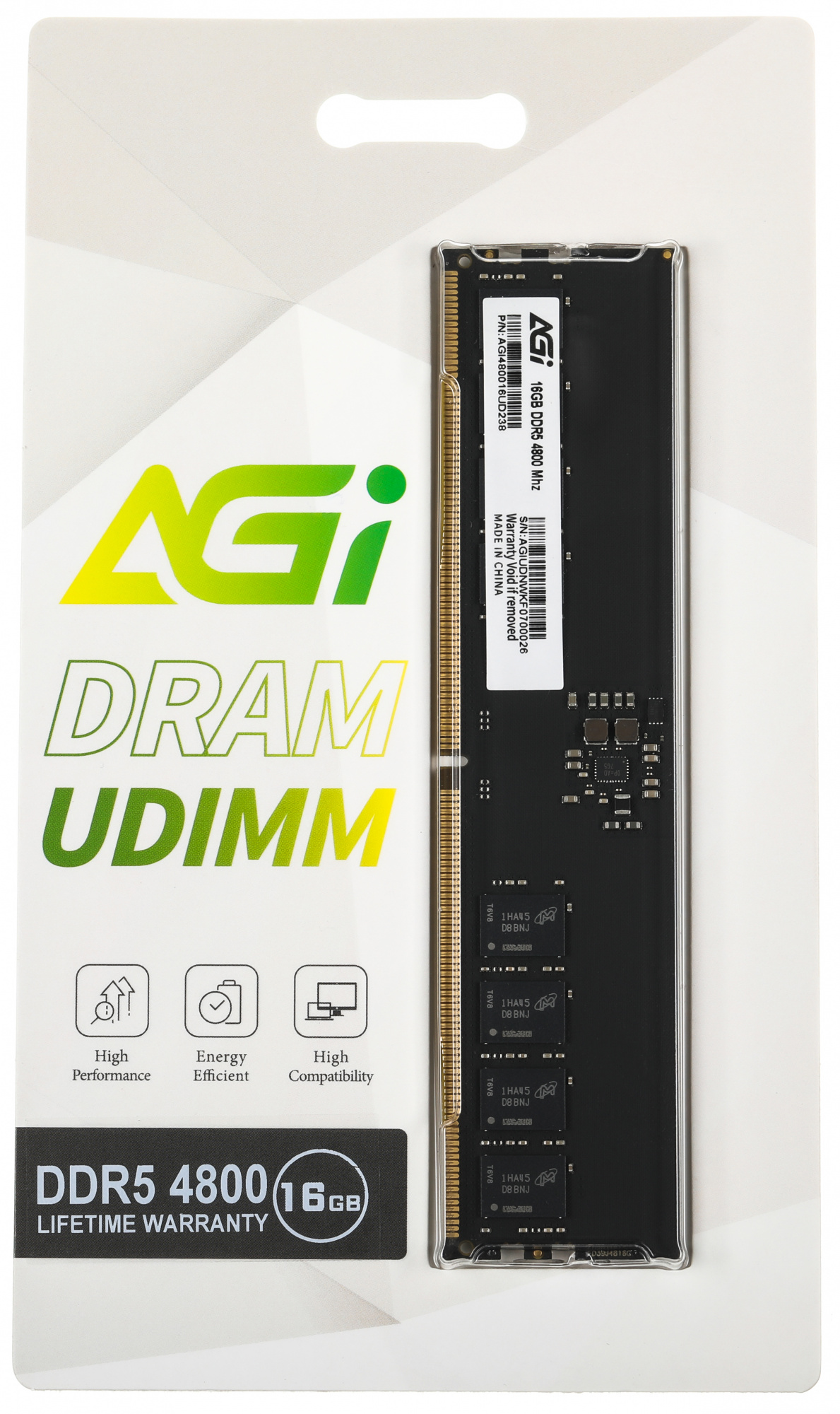 Память DDR5 16GB 4800MHz AGi AGI480016UD238 OEM PC5-38400 CL40 DIMM 288-pin 1.1В single rank OEM