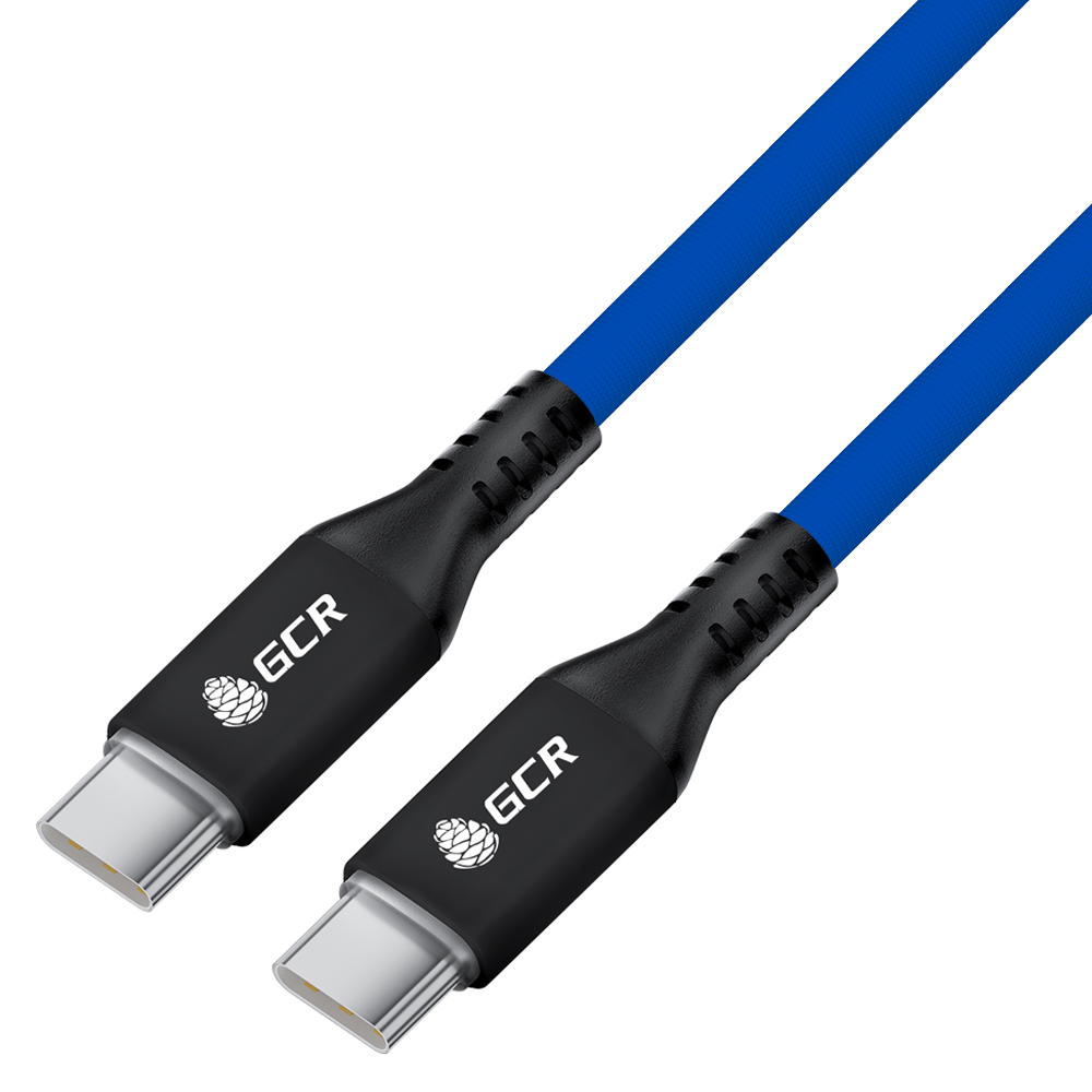 GCR Кабель 1.0m Type C-C POWER DELIVERY 18 W, быстрая зарядка, текстиль ДЖИНС, AL case черный, GCR-56743