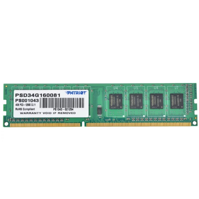 Модуль памяти Patriot PSD34G160081, DDR3 DIMM 4GB 1600MHz, PC3 -12800 Mb/ s, CL11, 1.5V, RTL (PSD34G160081)