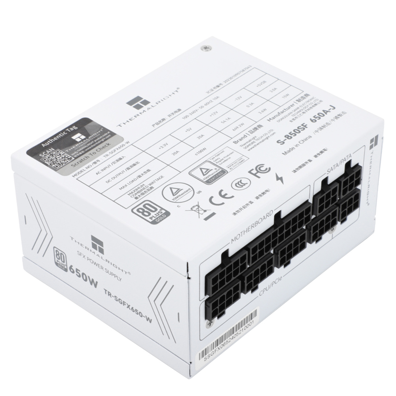 Блок питания 650W/ Power Supply Thermalright, 650W 80+ Gold (SFX, 3.1, Full modular, 1x24(20+4)pin, 1xCPU 8(4+4)pin, 2xPCIe*2 8(6+2)pin, 3xSATA3, 3xMOLEX4pin, Active, 92x92mm, 100x125x64mm, APFC, OPP, OVP, OTP, OCP, SCP, UVP, (TR-SGFX 650W)