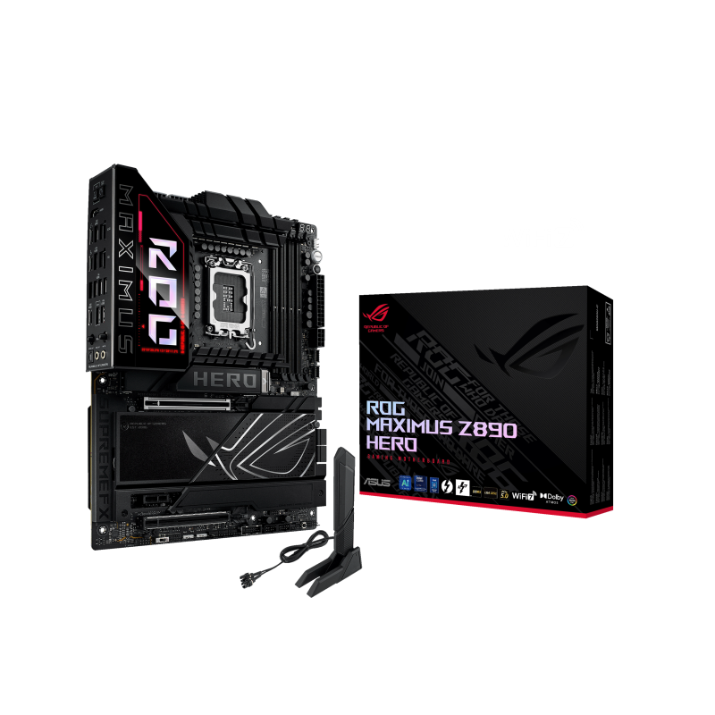 Материнская плата ASUS ROG MAXIMUS Z890 HERO, LGA1851, Z890, 4*DDR5, 4*SATA, 6*M.2, 8*USB 3.2, Type-C, 2*PCIx16, 1*PCIx1, 2*Thunderbolt™ 4, HDM, ATX (90MB1ID0-M0EAY0)