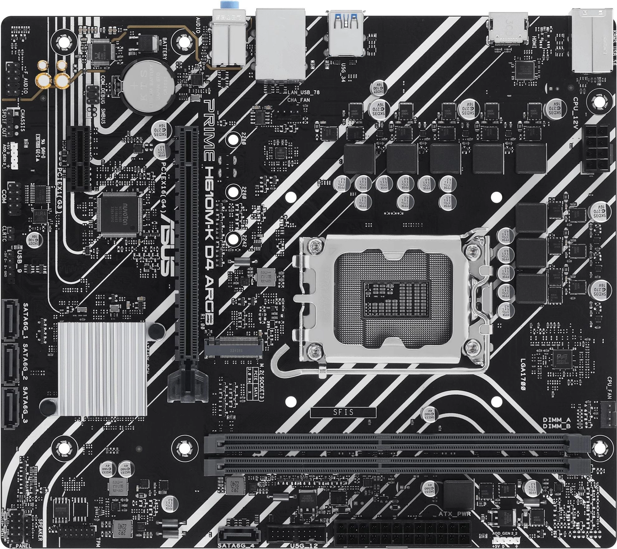 Материнская плата ASUS PRIME H610M-K D4 ARGB, LGA1700, H610, 2*DDR4, 4*SATA, 1*M.2, 2*USB 3.2, 4*USB 2.0, 1*PCIx16, 1*PCIx1, HDMI, mATX; 90MB1HN0-M0EAY0