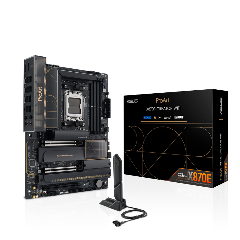Материнская плата ASUS PROART X870E-CREATOR WIFI, AM5, X870, 4*DDR5, 4*SATA, 4*M.2, 7*USB 3.2, 1*USB 2.0, 2*USB4, Type-C, 3*PCIx16, HDMI, ATX (90MB1IG0-M0EAY0)