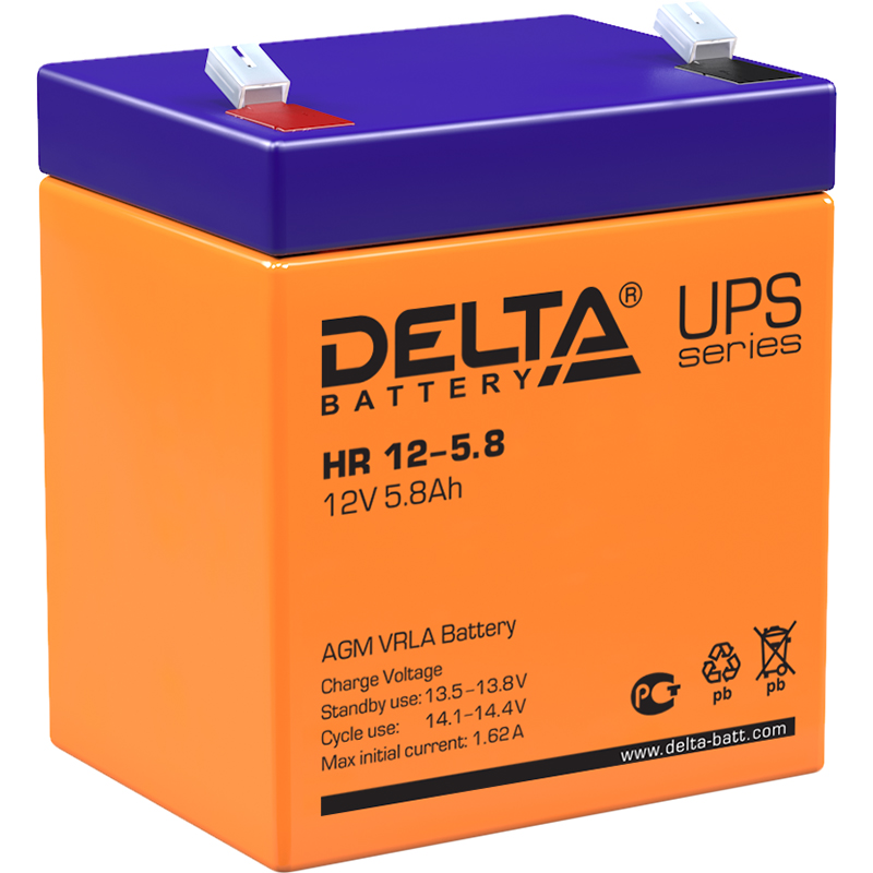 Аккумуляторная батарея Battery Delta HR 12-5.4 voltage 12V, capacity 5.8Ah, 90х70х107mm (HR 12-5.8)