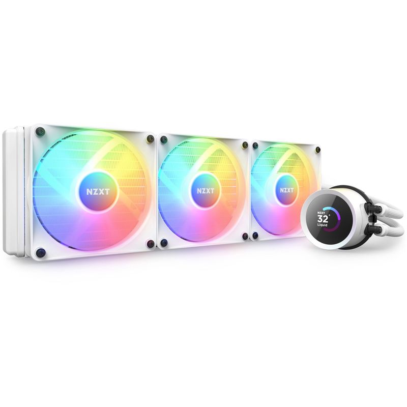 Система жидкостного охлаждения для ПК/ Water Cooling System NZXT Kraken 360 RGB (270W, 360mm, LED temp., White, RGB/ Fans: 3x120mm, 78.86CFM, 33.88dBA, 1800RPM/ Pump height 55.97mm, 2800RPM, Rad thickness (RL-KR360-W1)