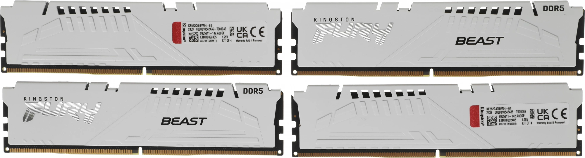 Память DDR5 4x16GB 5200MHz Kingston KF552C40BWK4-64 Fury Beast RTL Gaming PC5-41600 CL40 DIMM 288-pin 1.25В kit single rank с радиатором Ret