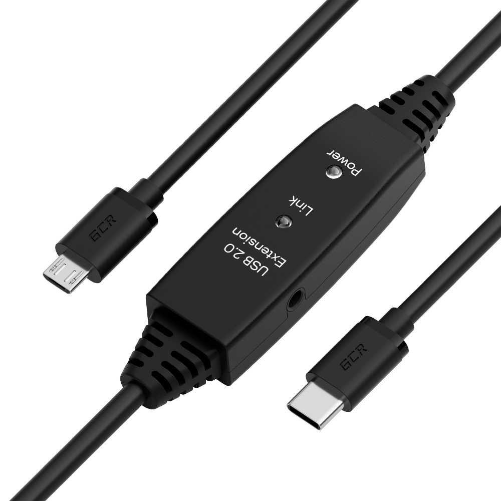 GCR PRO Кабель активный 10.0m TypeC / Mini 5P USB 2.0, с усилителем сигнала, разъём для доп.питания, черный, 28/24 AWG, GCR-55587