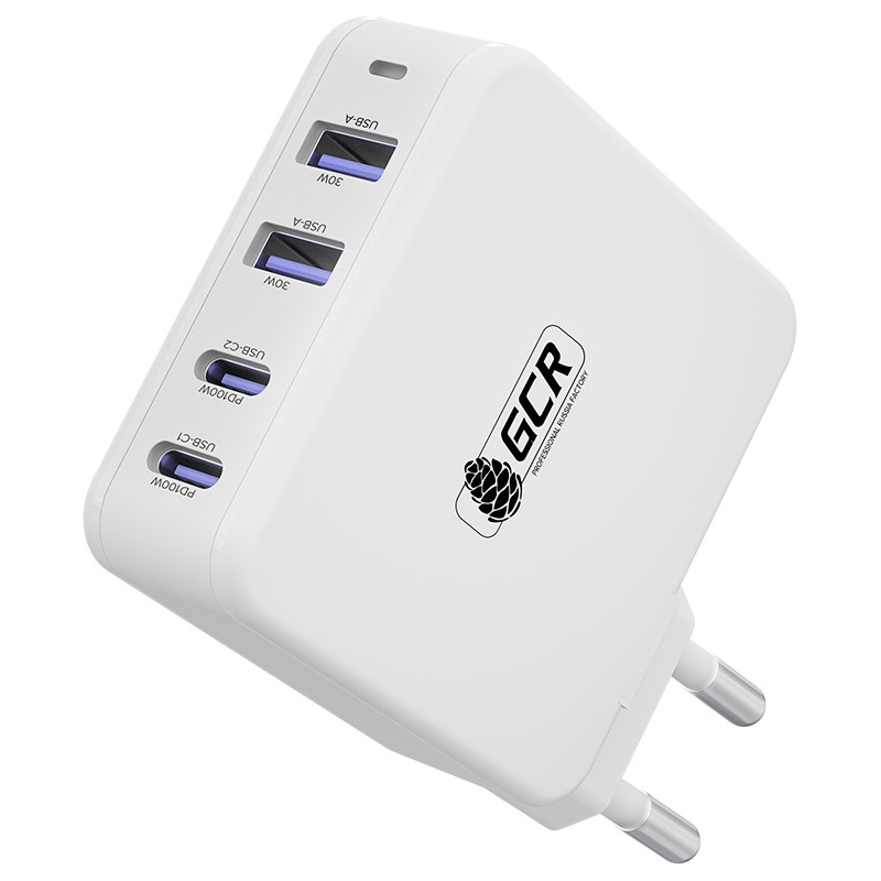 GCR Сетевое зарядное устройство 100W, 2 USB + 2 TypeC, GaN Tech Quick Charger, PD 3.0, белый (GCR-54225)