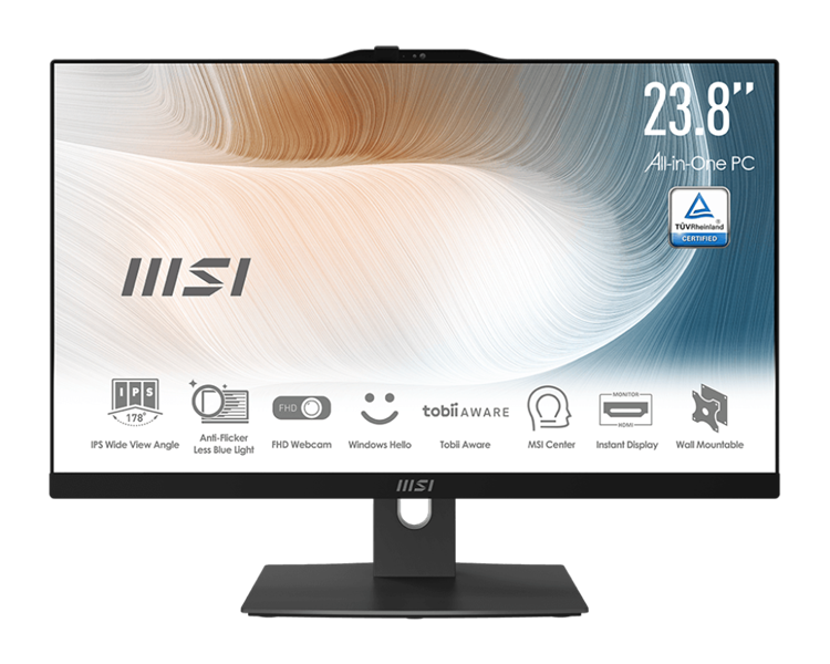 MSI Pro Modern AM242P 12M AiO 23,8" FHD (1920x1080)IPS AG Non-touch, Core i5-1240P (1.7GHz), 8Gb DDR4, 256GB SSD M.2, Intel UHD, WiFi, BT, camera, WirelessKB&mouse Eng/Rus, No OS,1y (9S6-AE0711-284)