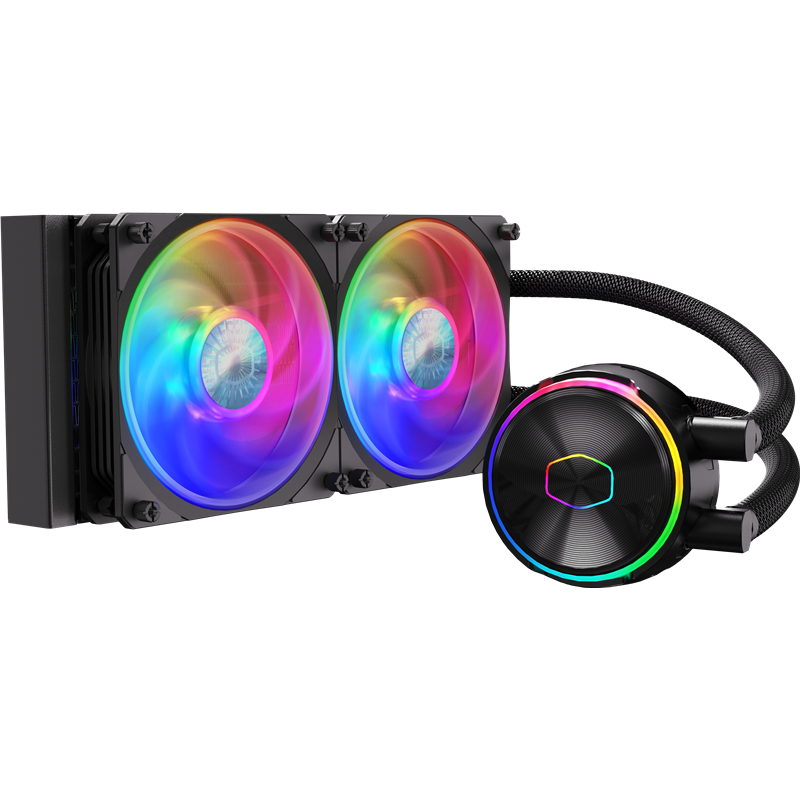 Cooler Master MasterLiquid PL240 Flux (240W, 240mm, ARGB, fans:2x120mm/ 72.37CFM/ 32dBa/ 2300rpm, 2066/ 2011-v3/ 2011/ 1700/ 1200/ 1156/ 1155/ 1151-v2/ 1151-v1/ 1150/ 775/ sWRX8/ SP3/ TR4/ AM4/ AM3+/ AM3/ AM2+/ (MLY-D24M-A23PZ-R1)