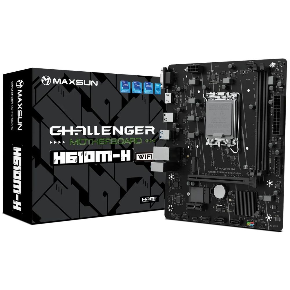 Материнская плата Maxsun MS-Challenger H610M-H WIFI H610, LGA1700, 2*DDR4, 1*PCIEx16, 1*PCIEx1, 1*M.2, 4*USB3.2Gen1, 6*USB2.0, 2*SATA3.0, 1G, HDMI, M-ATX, RTL (6940709662359)
