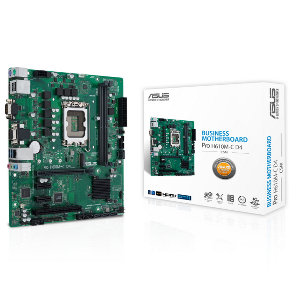 Материнская плата ASUS PRO H610M-C D4-CSM LGA1700 mATX 2xDDR4 PCIEx16 2xPCIEx1 PCIE M.2 DP HDMI 2xVGA GLAN (90MB1A30-M0EAYC) (699132) {10}