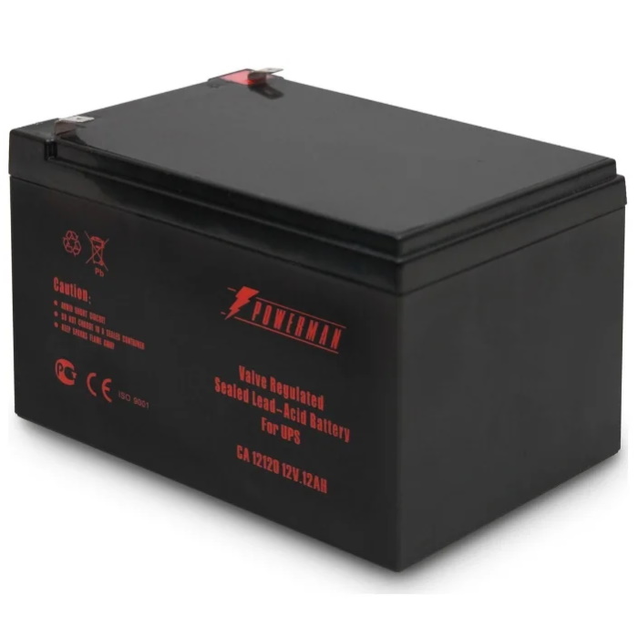 Батарея POWERMAN Battery CA12120, напряжение 12В, емкость 12Ач,макс. ток разряда 180А, макс. ток заряда 3.6А, свинцово-кислотная типа AGM, тип ? (POWERMAN BATTERY 12V/12AH)