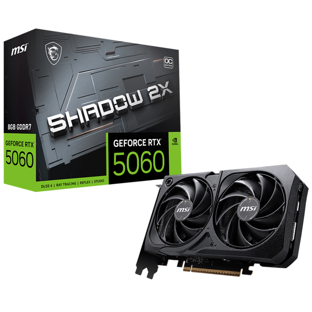 Видеокарта MSI PCI-E 5.0 RTX 5060 8G SHADOW 2X OC NVIDIA GeForce RTX 5060 8Gb 128bit GDDR7 2527/28000 HDMIx1 DPx3 HDCP Ret
