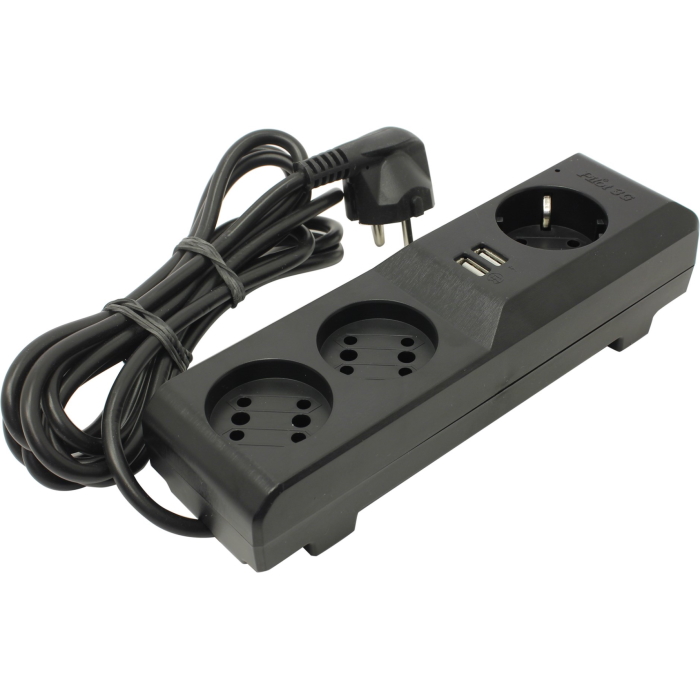 Сетевой фильтр/ Surge protector Pilot 3G 3xGP euro outlets, 10А/2.2кВа, 2xUSB, 3m, grafit (PILOT 3G 3M)