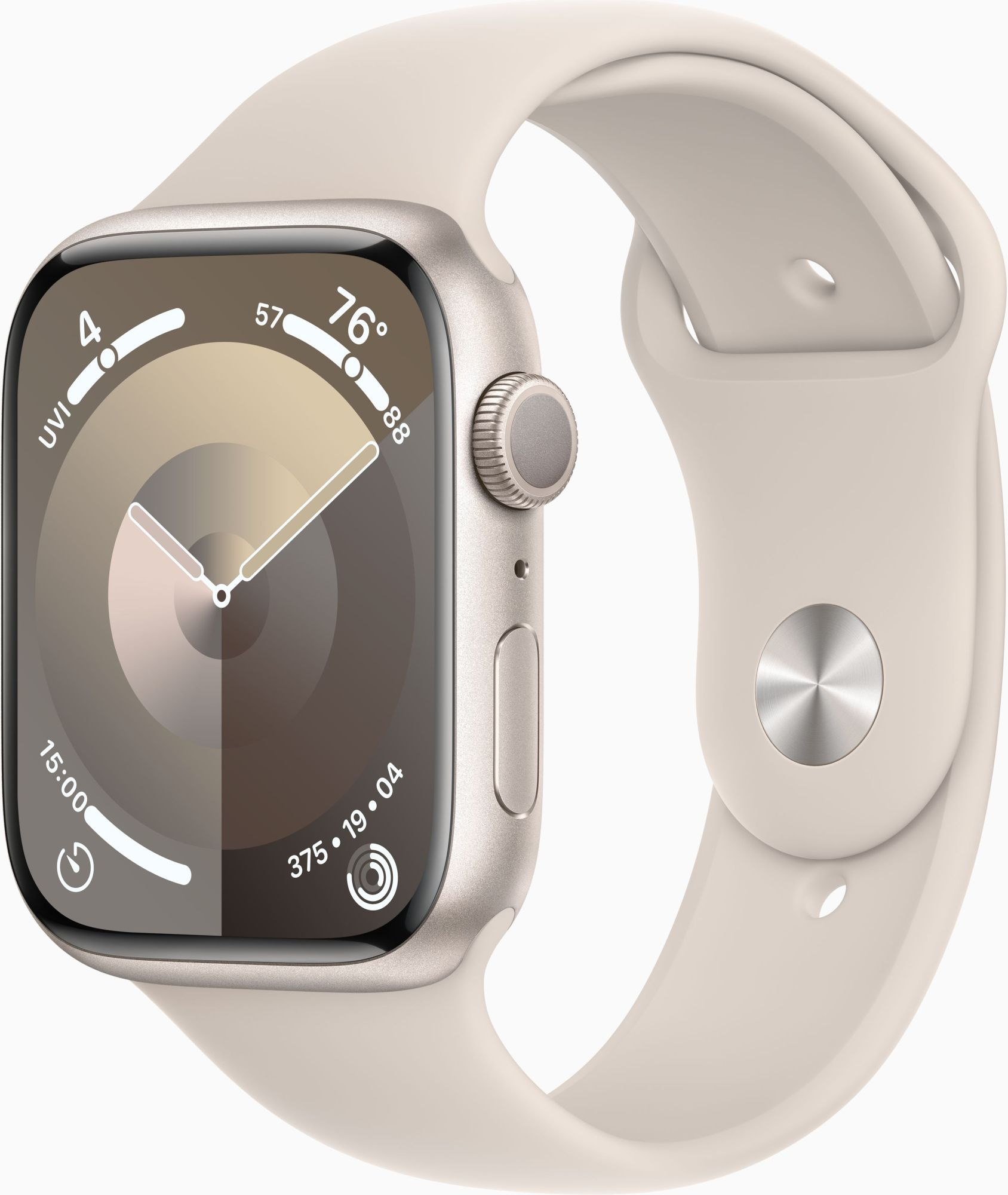 Смарт-часы Apple Watch Series 9 A2980 45мм OLED корп.сияющая звезда Sport Band рем.сияющая звезда разм.брасл.:160-210мм (MR973ZP/A)