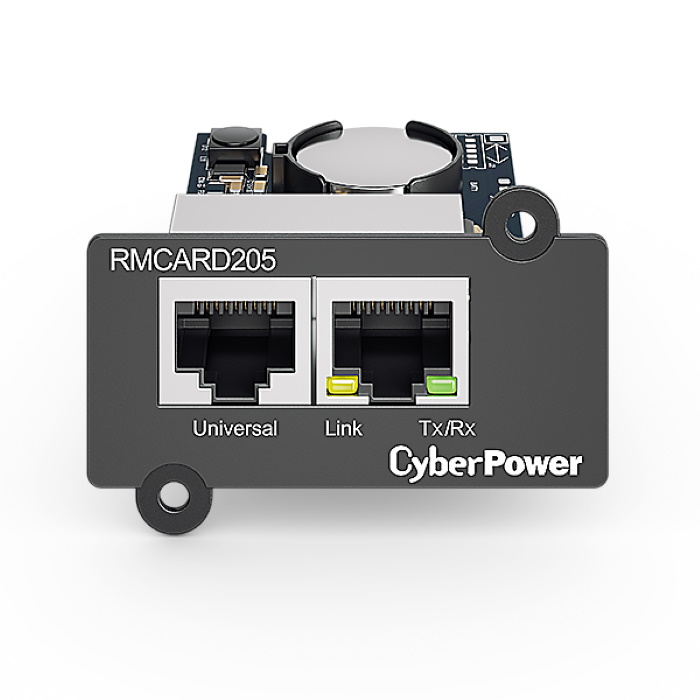 Карта удаленного управления для ИБП/ Remote management SNMP card RMCARD205 for OL, OLS, PR, OR series UPSs, PowerPanel® Business Edition software, сompatible with ENVIROSENSOR, 0.15x0.15x0.07m., 0.2kg.