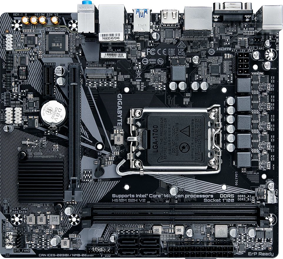 Материнская плата/ MB GIGABYTE INTEL H610 s1700, 2xDDR5(64GB), D-SUB/HDMI 2.1/2xDP, 1xPCIe 4.0x16, 1xPCIe 3.0, 1xLAN, 4xSATA 6Gb/s, 1xM.2, 2xUSB 3.2, 4xUSB 2.0, 1xPS/2, mATX (H610M S2H V2)