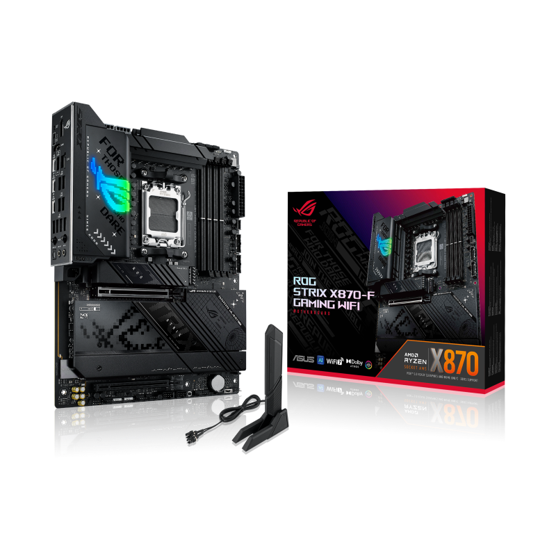 Материнская плата ASUS ROG STRIX X870-F GAMING WIFI, AM5, X870, 4*DDR5, 2*SATA, 4*M.2, 9*USB 3.2, 2*USB4, Type-C, 3*PCIx16, DP+HDMI, ATX (90MB1IV0-M0EAY0)