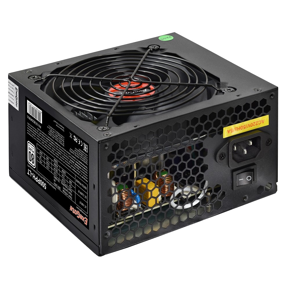 Exegate EX282040RUS-OEM Блок питания 500W ExeGate 500PPH-LT OEM, ATX, black, 80+, APFC, 12cm, 24p, (4+4)p, 5*SATA, 3*IDE