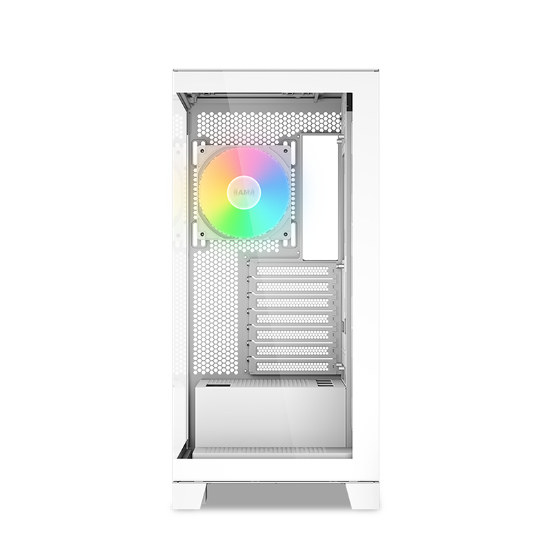 Корпус ПК без блока питания/ Case SAMA V50 White, Midi-Tower, TG, 4x120mm ARGB, 2xUSB 3.0 + 1xUSB 3.1 Type-C, ATX, mATX, mITX White (V50-WHADA4X1-GL)