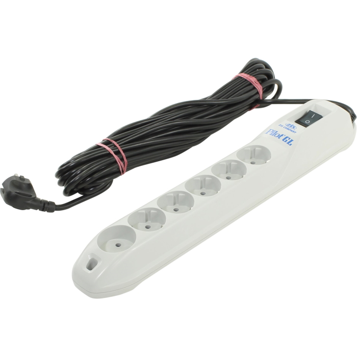 Сетевой фильтр Pilot GL 6 розеток (5 евро + 1 без заземления) 10 м/ Surge protector Pilot GL 6 outlets (5 euro + 1 without ground) 10A / 2.2kVt, 10m (PILOT GL10M)