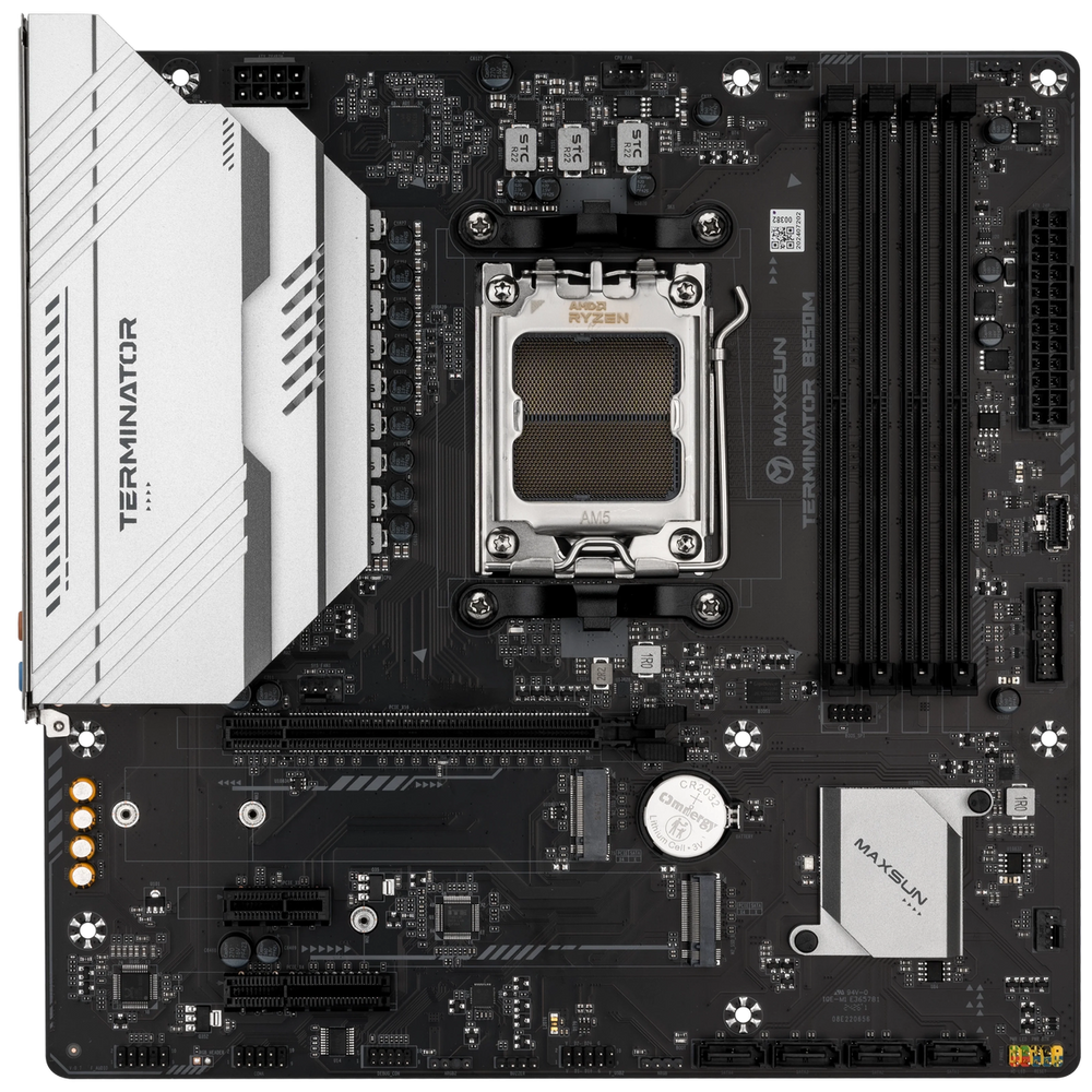 Материнская плата Maxsun MS-Terminator B650M B650, AM5, 4*DDR5, 1*PCIEx16, 1*PCIEx4, 1*PCIEx1, 2*M.2, 2*TypeC, 6*USB3.2Gen1, 6*USB2.0, 4*SATA3.0, 2.5G, DP, HDMI, M-ATX, RTL (6940709661093)