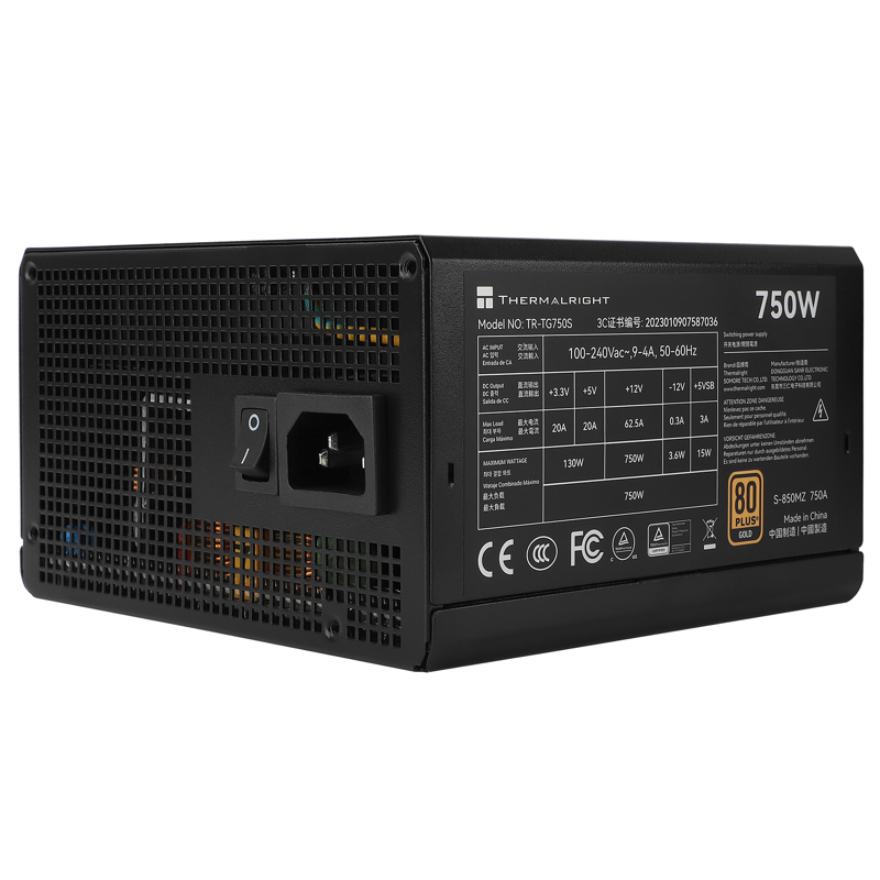 Блок питания ПК/ Power Supply Thermalright, 750W 80+ Gold (ATX, 3.0, PCIe 5.0, Non-modular, 1x24(20+4)pin, 1xCPU 8(4+4)pin, 2xPCIe*2 8(6+2)pin, 5xSATA3, 1x12+4pin (12VHPWR PCIe 5.0 12+4pin 600mm), 3xMOLEX4pin, Active, 120x120m (TR-TG 750S)