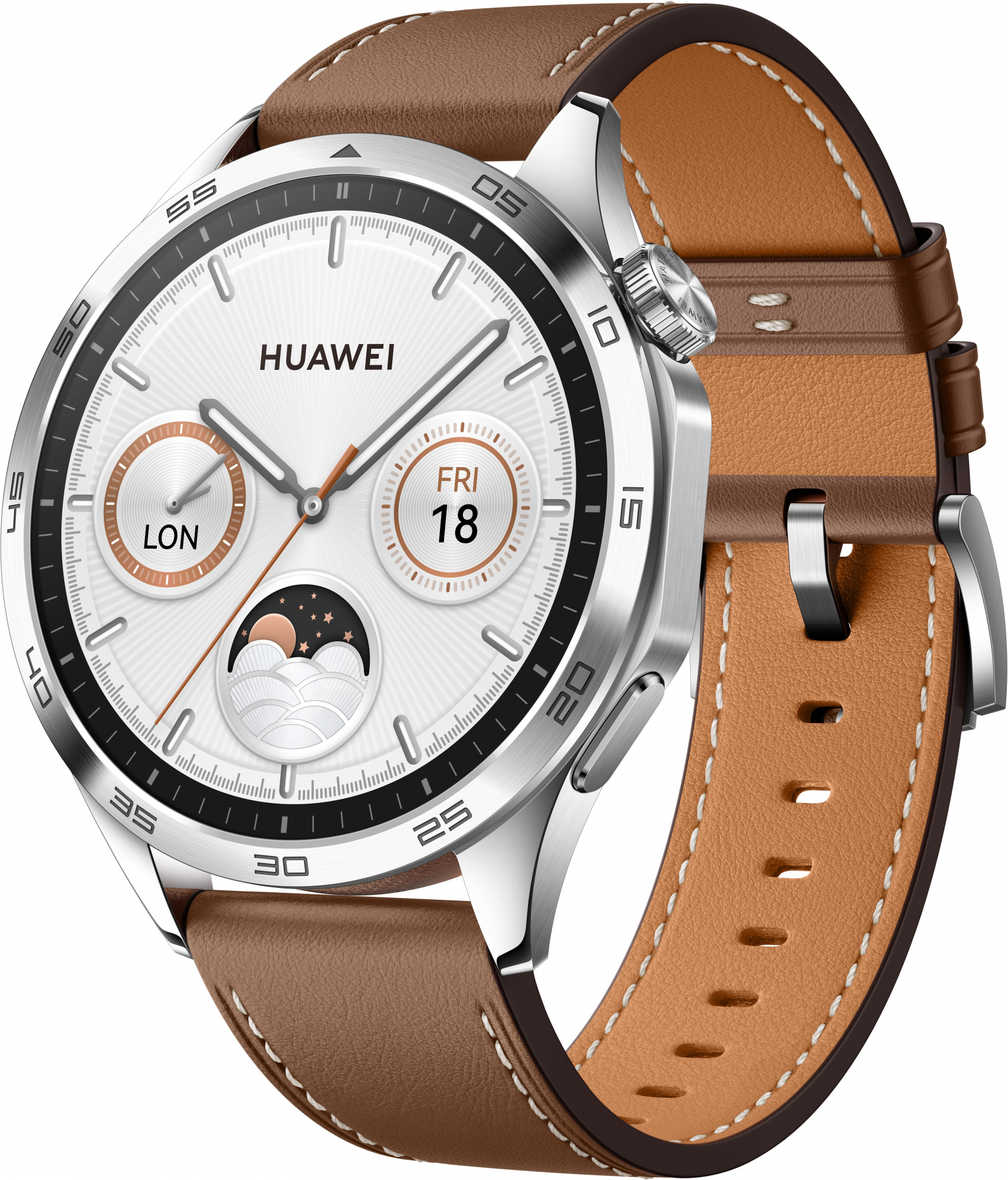 Смарт-часы Huawei Watch GT 4 Phoinix-B19L 46мм 1.43" AMOLED корп.серебристый рем.коричневый разм.брасл.:140-210мм (55020BGX)