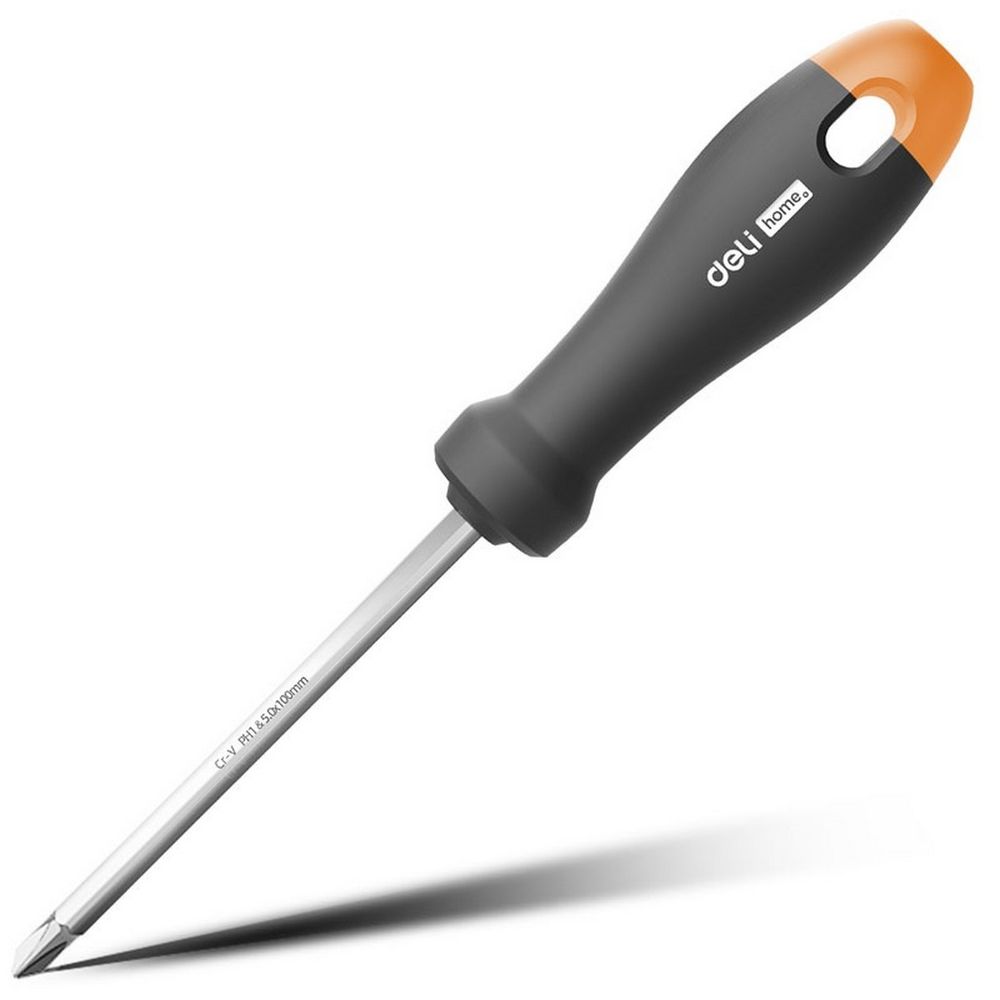 Двухсторонняя отвертка "Home Series Gray" Deli HT1055C SL5+PH1, Bad Pack длина жала 100мм, эксклюзивный дизайн, рукоятка из высококачественного софттач пластика (HT1055C||BP)