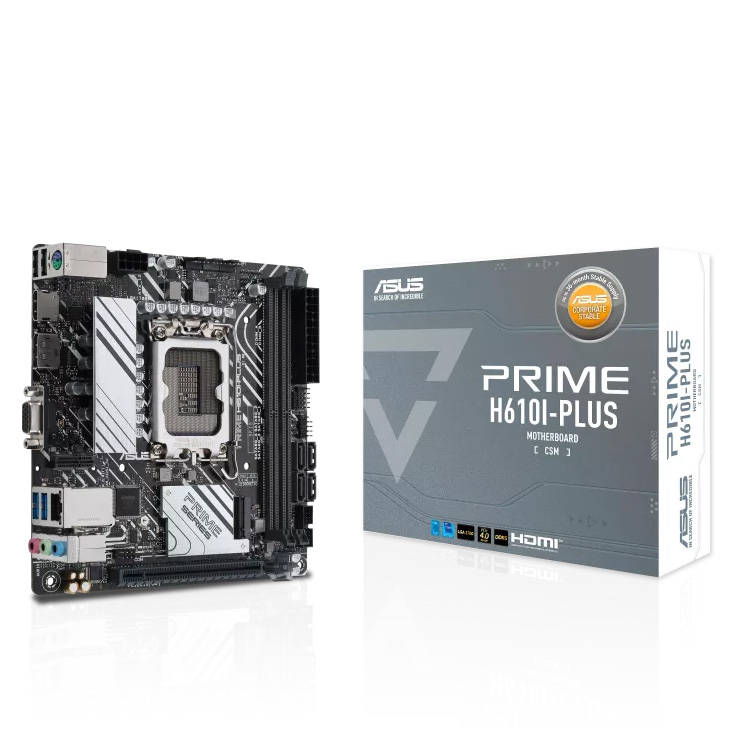 Материнская плата ASUS PRIME H610I-PLUS-CSM, LGA1700, B610, 2*DDR5, VGA+DP+HDMI, SATA 6.0, M.2, USB 3.2, USB 2.0, mITX (90MB1GB0-M0EAYC)